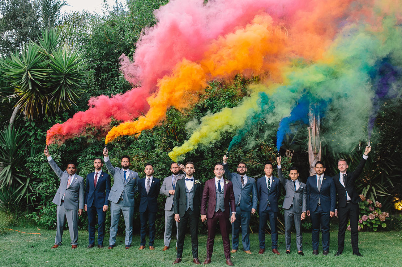rainbow, party, wedding, gay, same sex, marriage, smoke bomb